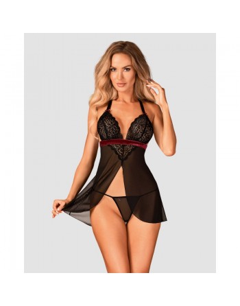 babydoll rossita noire et bordeaux de la marque de lingerie obsessive