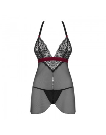 babydoll rossita noire et bordeaux de la marque de lingerie obsessive